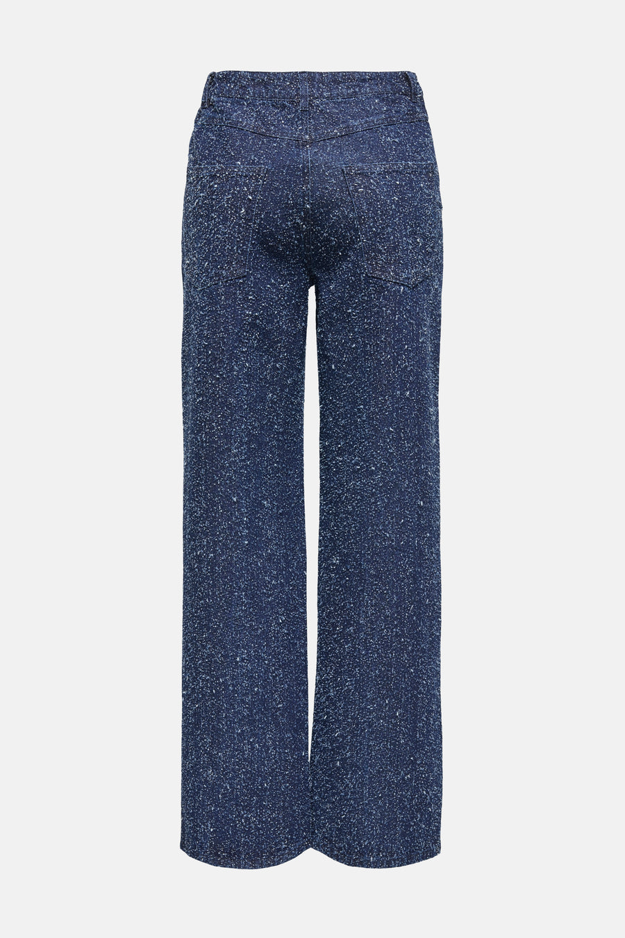 Gekleurde blauwe jeans van JDY, all-over gespikkeld patroon, rechte pasvorm, achterzijde.