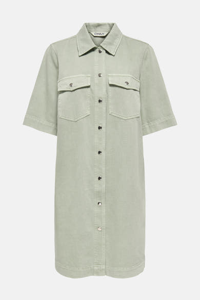 Groene jurk met korte mouwen van ONLY, met knoopbare borstzakken en een doorlopende knoopsluiting.