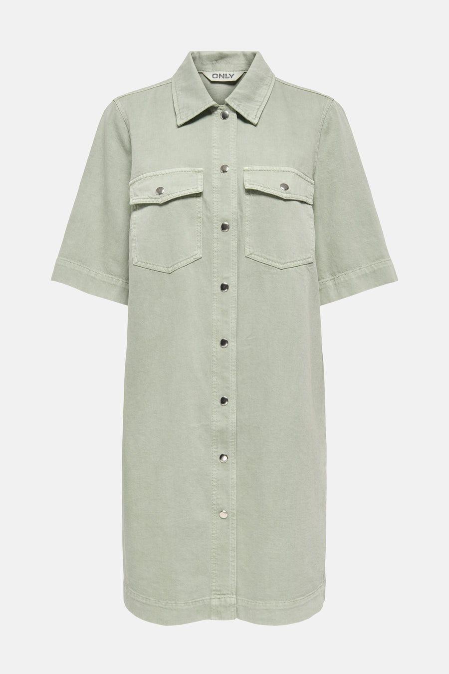 Groene jurk met korte mouwen van ONLY, met knoopbare borstzakken en een doorlopende knoopsluiting.