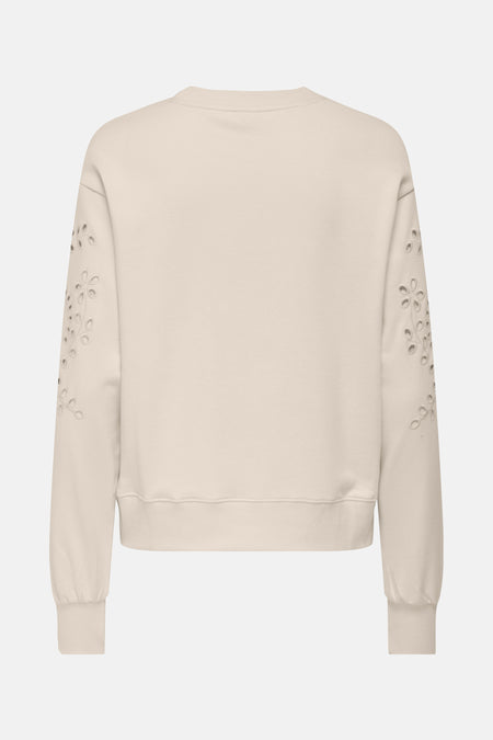 Beige rondehals sweatshirt van JDY met bloemenpatroon uitgesneden details op de mouwen.