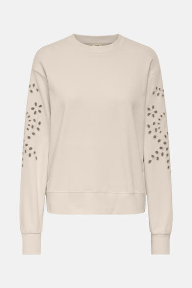 Beige rondehals sweatshirt van JDY met bloemenpatroon uitgesneden details op de lange mouwen.
