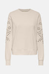 Beige rondehals sweatshirt van JDY met bloemenpatroon uitgesneden details op de lange mouwen.