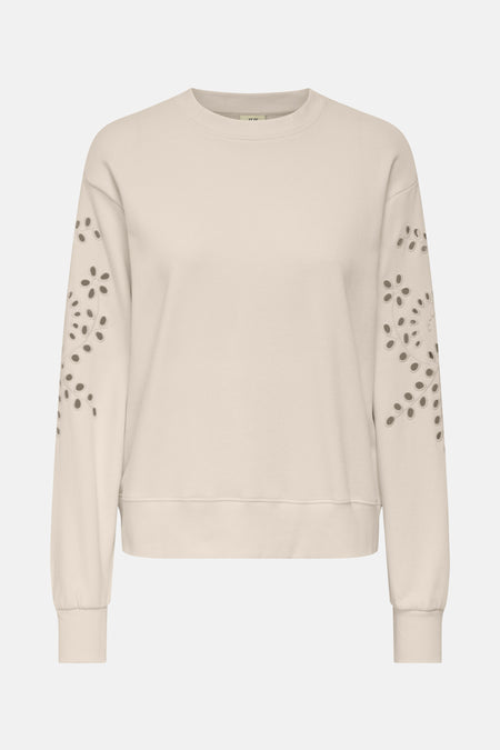 Beige rondehals sweatshirt van JDY met bloemenpatroon uitgesneden details op de lange mouwen.
