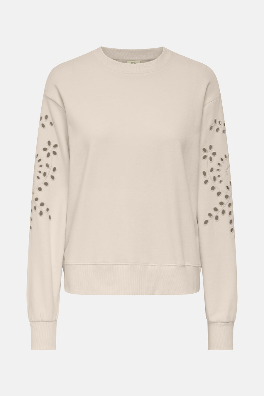Beige rondehals sweatshirt van JDY met bloemenpatroon uitgesneden details op de lange mouwen.