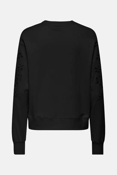 Sweat col rond noir de JDY avec des détails ajourés floraux sur les manches, vue arrière.
