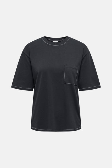 Zwart T-shirt met korte mouwen van JDY, met witte contrasterende stiksels.