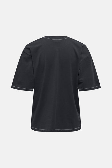 T-shirt noir à manches courtes de JDY, avec coutures contrastées blanches.