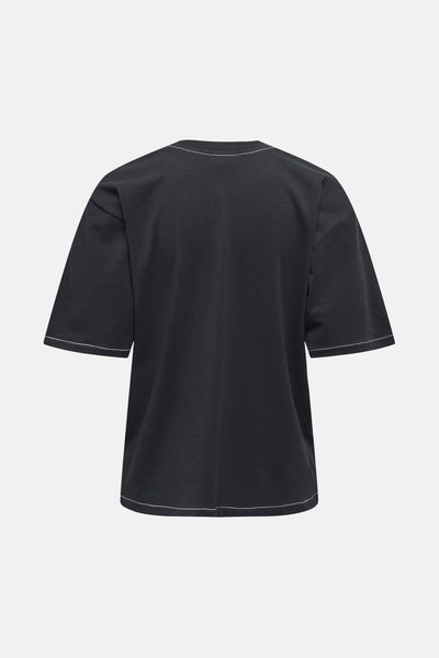 T-shirt noir à manches courtes de JDY, avec coutures contrastées blanches.