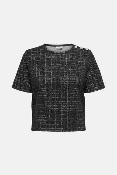 Zwart T-shirt met korte mouwen van JDY, met een getextureerd geruit patroon.