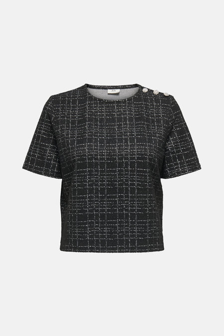 Zwart T-shirt met korte mouwen van JDY, met een getextureerd geruit patroon.