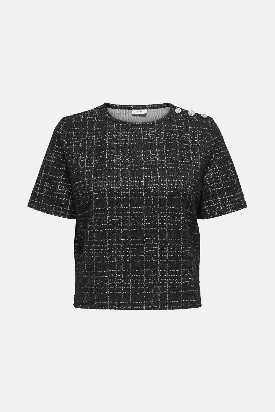 Zwart T-shirt met korte mouwen van JDY, met een getextureerd geruit patroon.