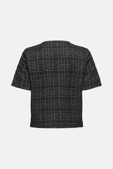 T-shirt noir à manches courtes de JDY, avec motif à carreaux texturé.
