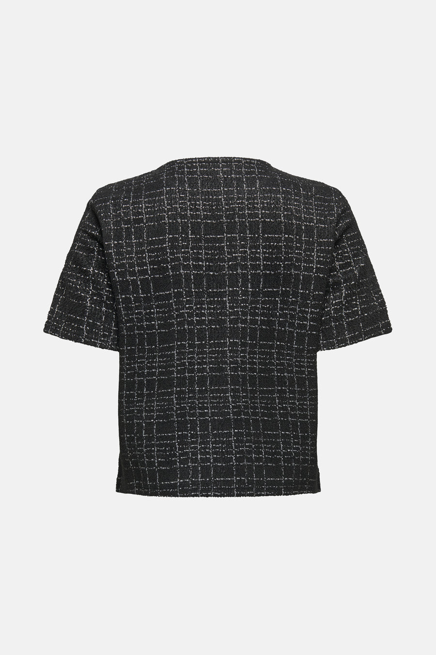 T-shirt noir à manches courtes de JDY, avec motif à carreaux texturé.
