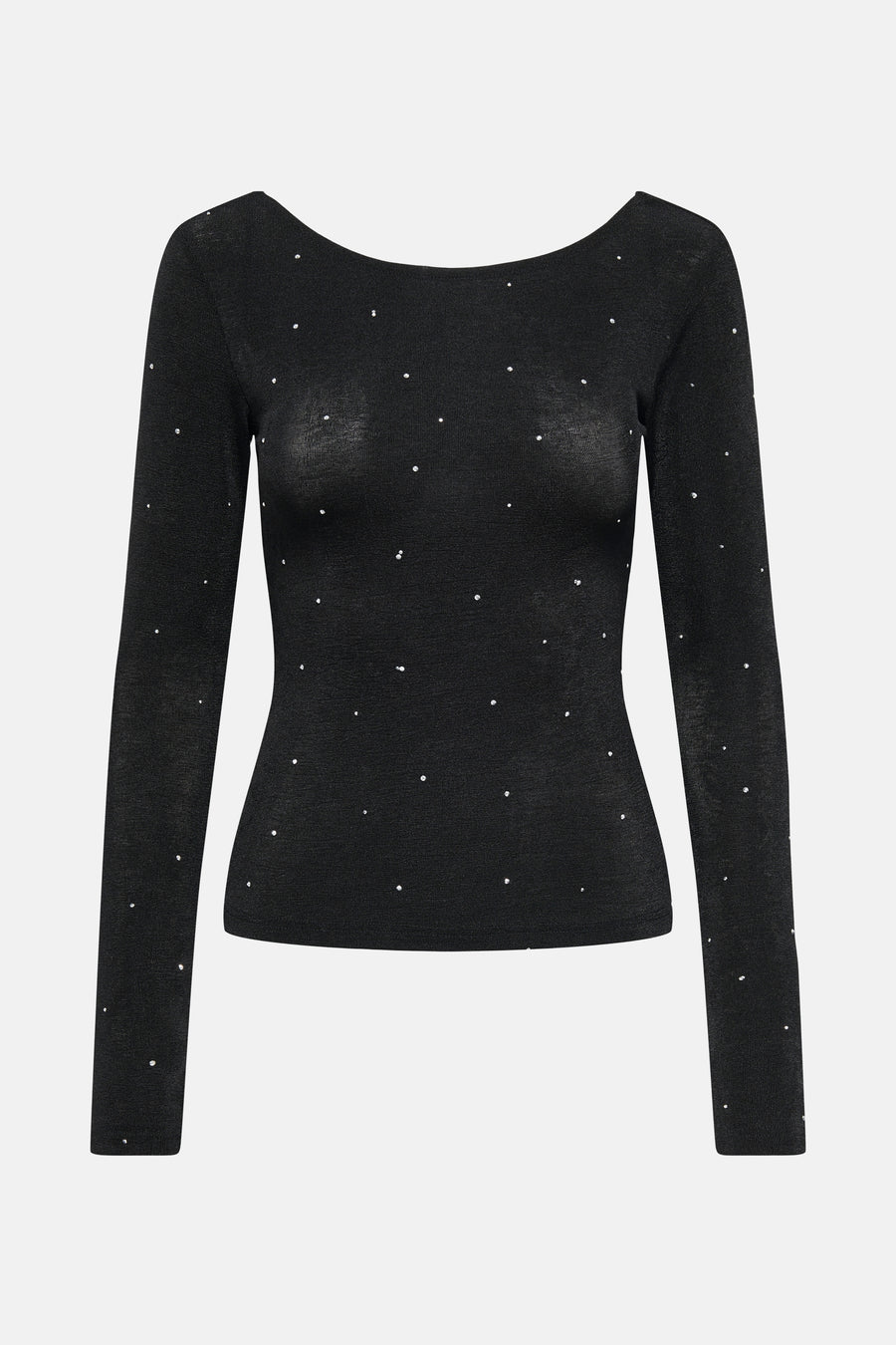 Zwart T-shirt met lange mouwen van JDY, versierd met kleine, glinsterende witte strassteentjes.