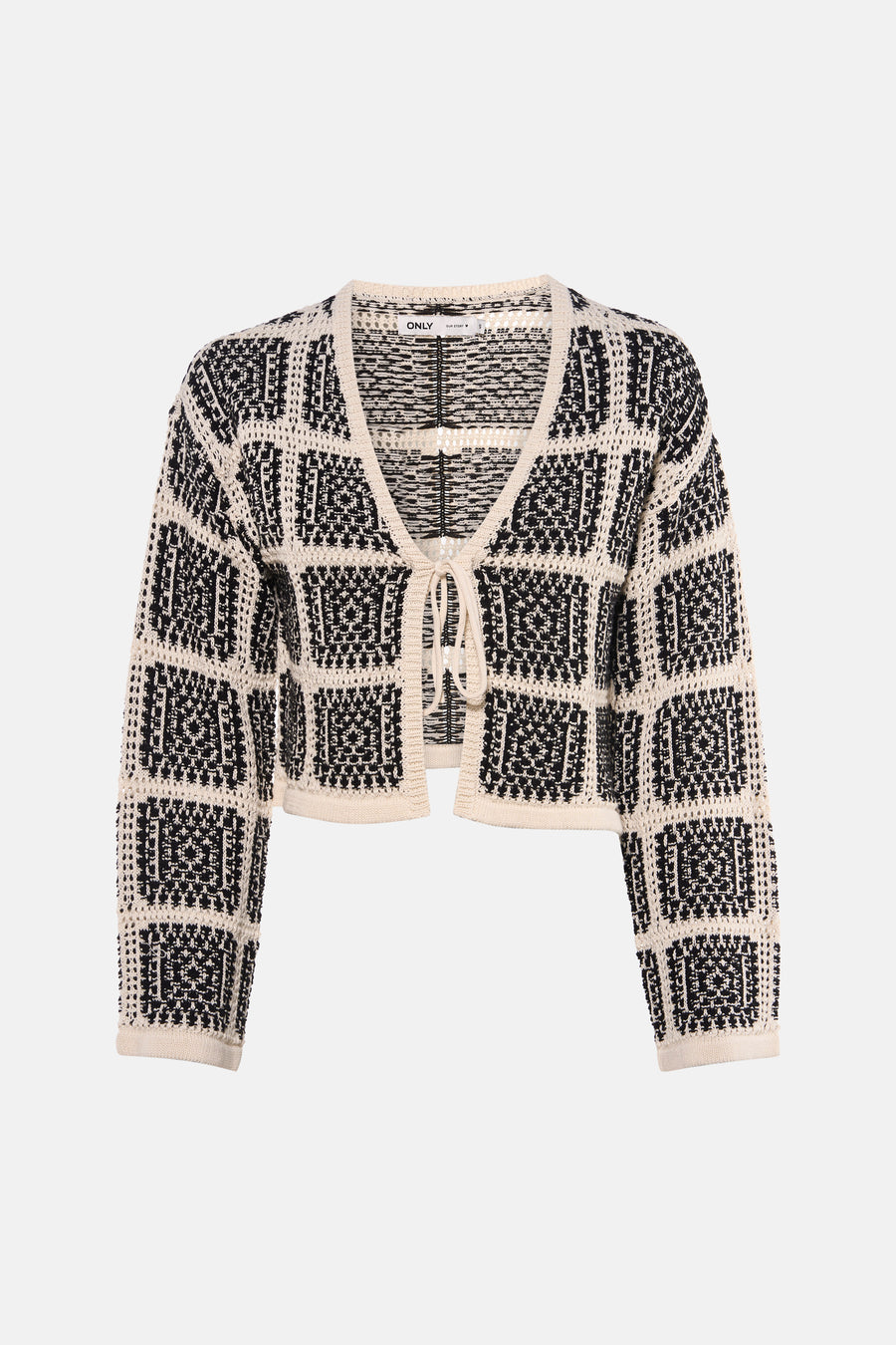 Multikleure vest van ONLY, met geometrische patronen in opengebreide stof en met strikdetail.