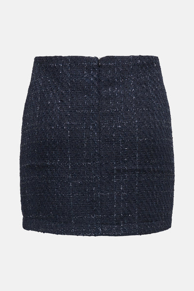Jupe courte bleu foncé de JDY, en tweed à motif quadrillé avec fermeture éclair à l'arrière.
