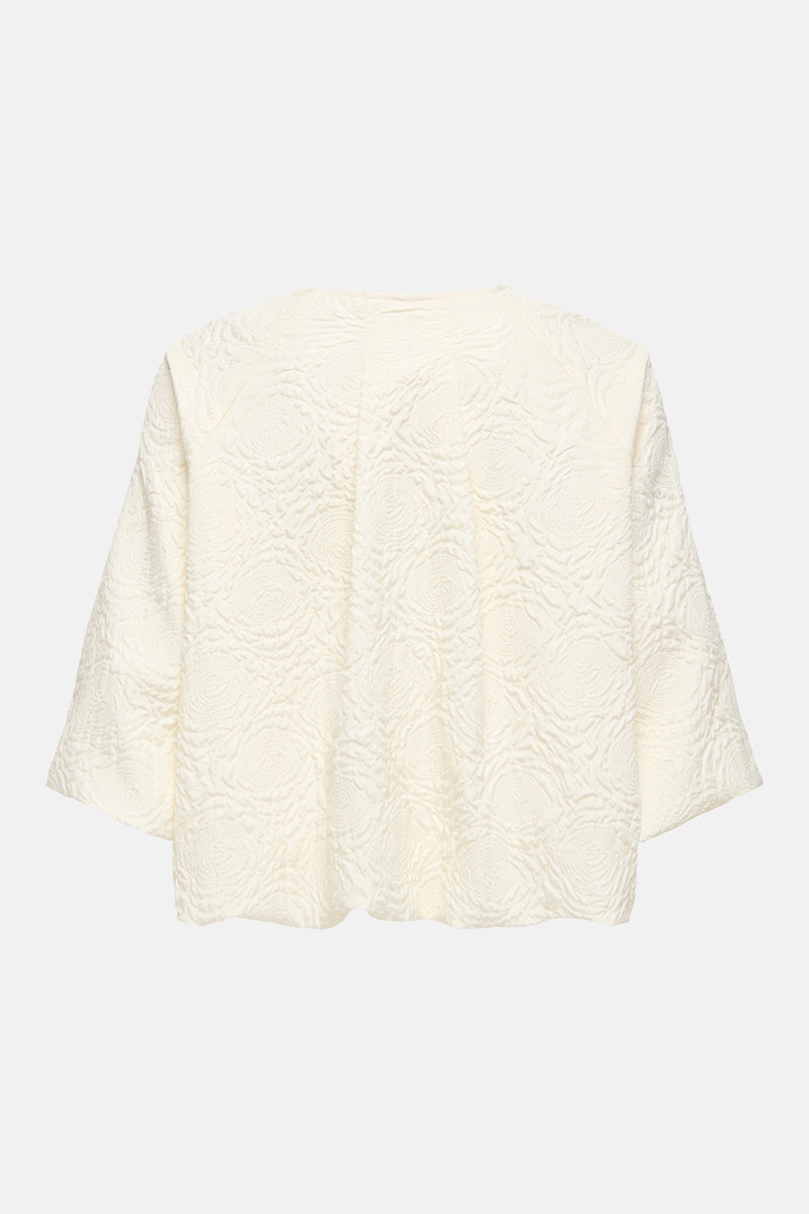Veste courte blanc cassé de ONLY® avec motifs floraux texturés en relief, vue de dos.