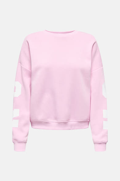 Sweat-shirt rose encolure ronde de ONLY, avec un motif de lettres blanches sur les manches.