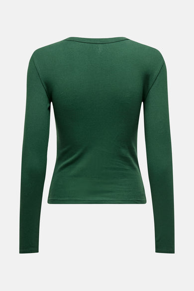 Groen T-shirt met lange mouwen van ONLY, in ribgebreide stof, achterzijde.