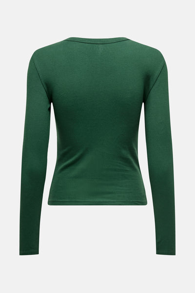 Groen T-shirt met lange mouwen van ONLY, in ribgebreide stof, achterzijde.