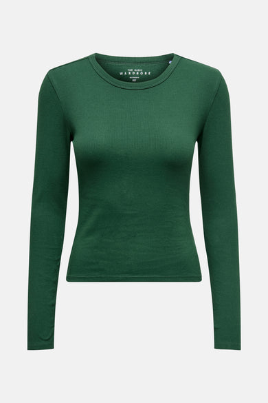 Groen T-shirt met lange mouwen van ONLY, in fijne ribgebreide stof en aansluitend.