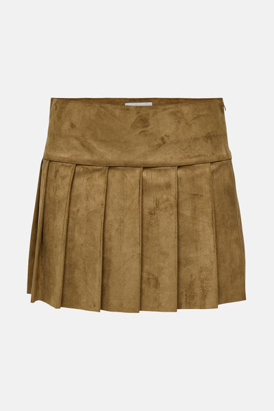 Bruine mini-rok van imitatieleer van ONLY®, met een zachte textuur en een casual stijl.