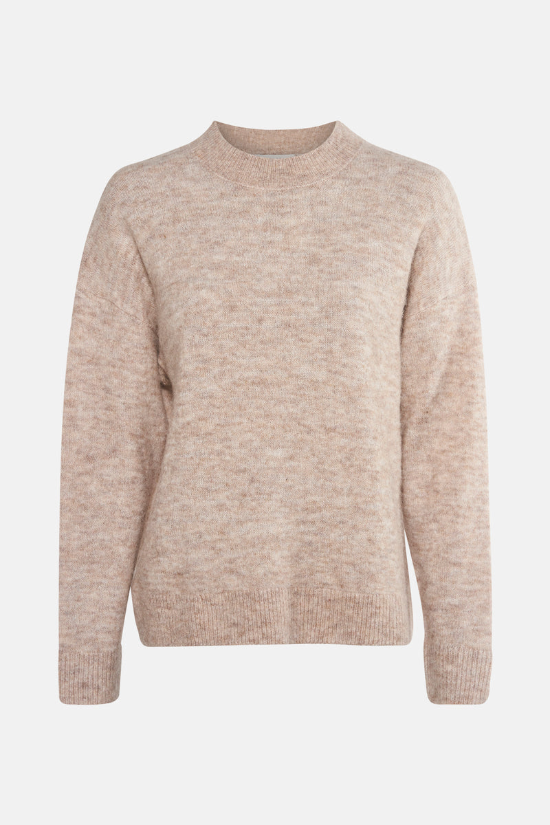 Beige ronde hals trui van JDY, in een gemêleerde gebreide stof met een zachte textuur.