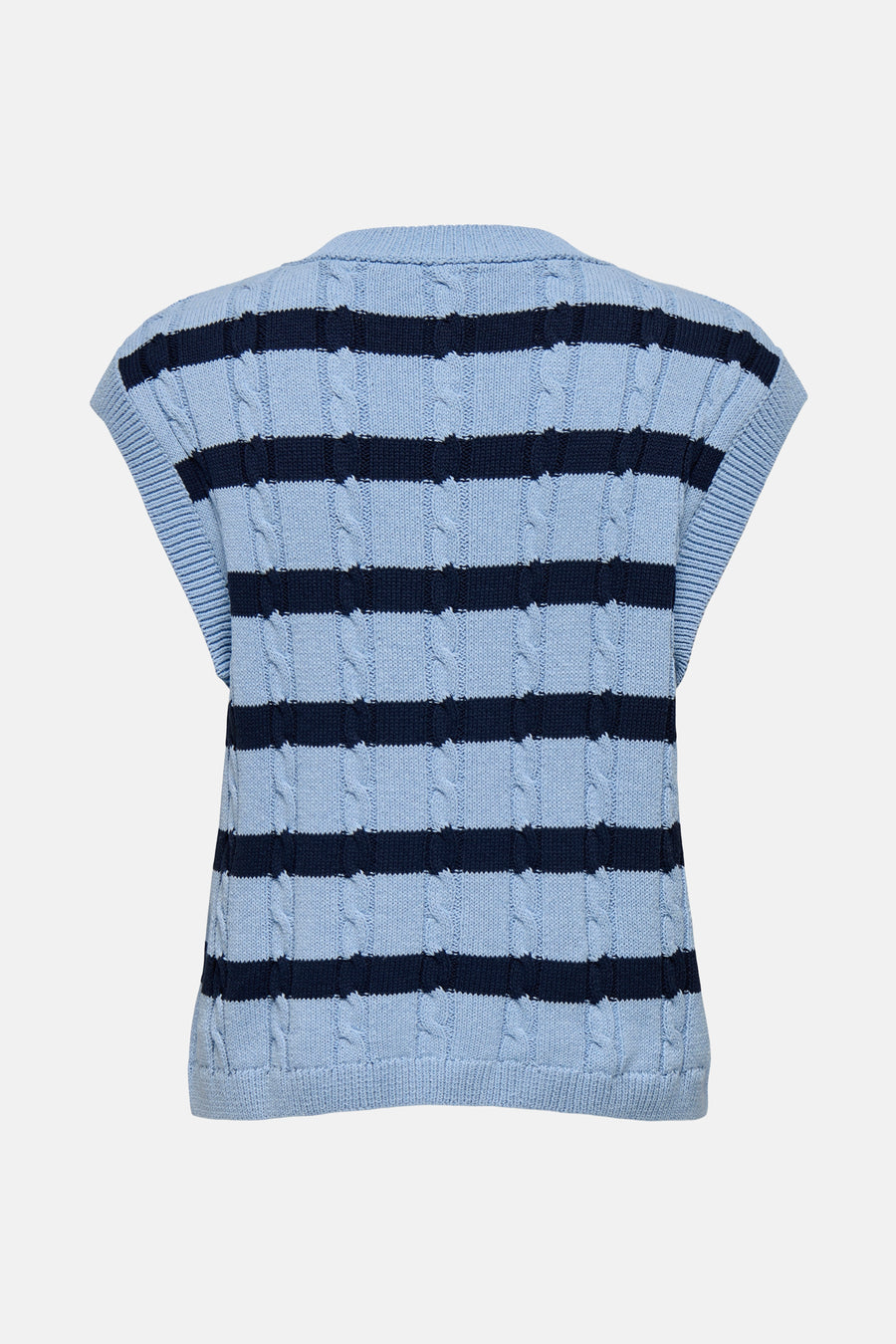Gilet bleu rayé de ONLY, en tricot torsadé avec des rayures bleu marine.