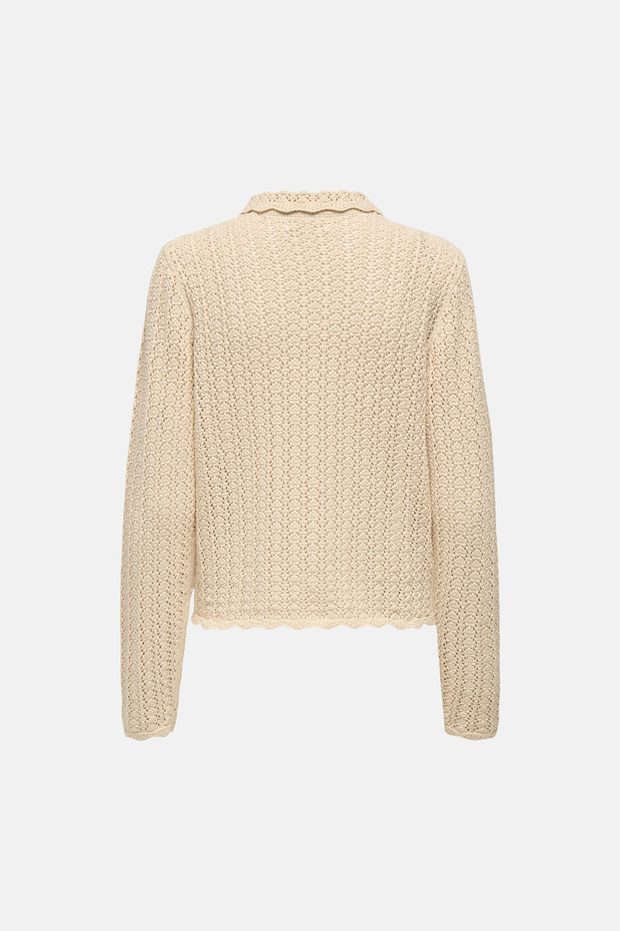 Cardigan écru en maille crochet par JDY, avec un col et des finitions festonnées.
