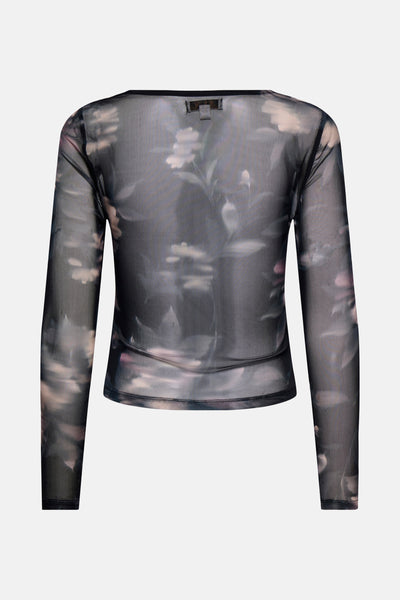 Multikleuren T-shirt met lange mouwen van ONLY, met bloemenprint op doorschijnende stof.