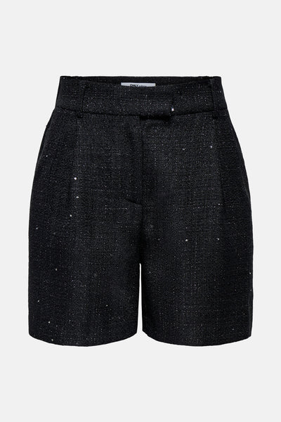 Short noir à paillettes by ONLY, avec passants de ceinture et texture tweedée.