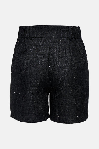 Korte, glinsterende noir van ONLY®, met een getextureerde tweed-look en een elastische tailleband.