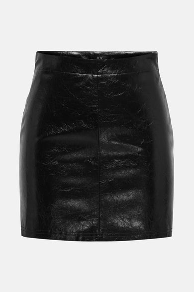 Zwarte mini-rok met leerlook van JDY, rechte en strakke pasvorm.