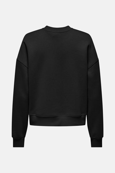 Sweat col rond noir de ONLY, coupe ample avec finitions côtelées.