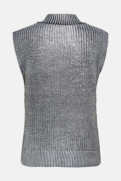 Zilveren tanktop van ONLY, met gebreide textuur en col, achterzijde.