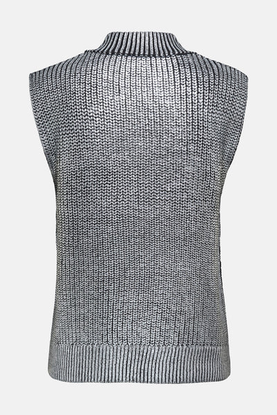 Zilveren tanktop van ONLY, met gebreide textuur en col, achterzijde.