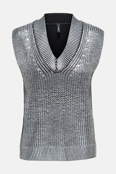 ONLNEVADA SL V-NECK FOIL COATED PULL KNT