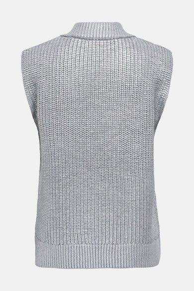 Débardeur argenté de ONLY®, en tricot côtelé avec col montant, vue de dos.
