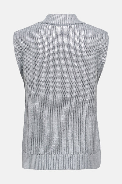 Débardeur argenté de ONLY®, en tricot côtelé avec col montant, vue de dos.
