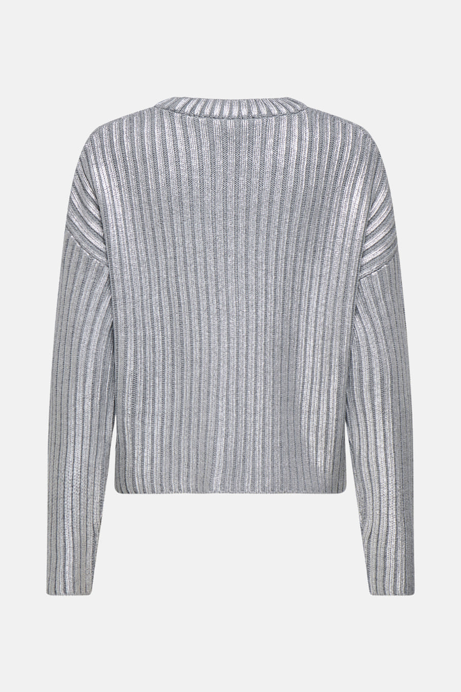 Pull argenté à col rond de ONLY, avec une texture côtelée et des manches longues.