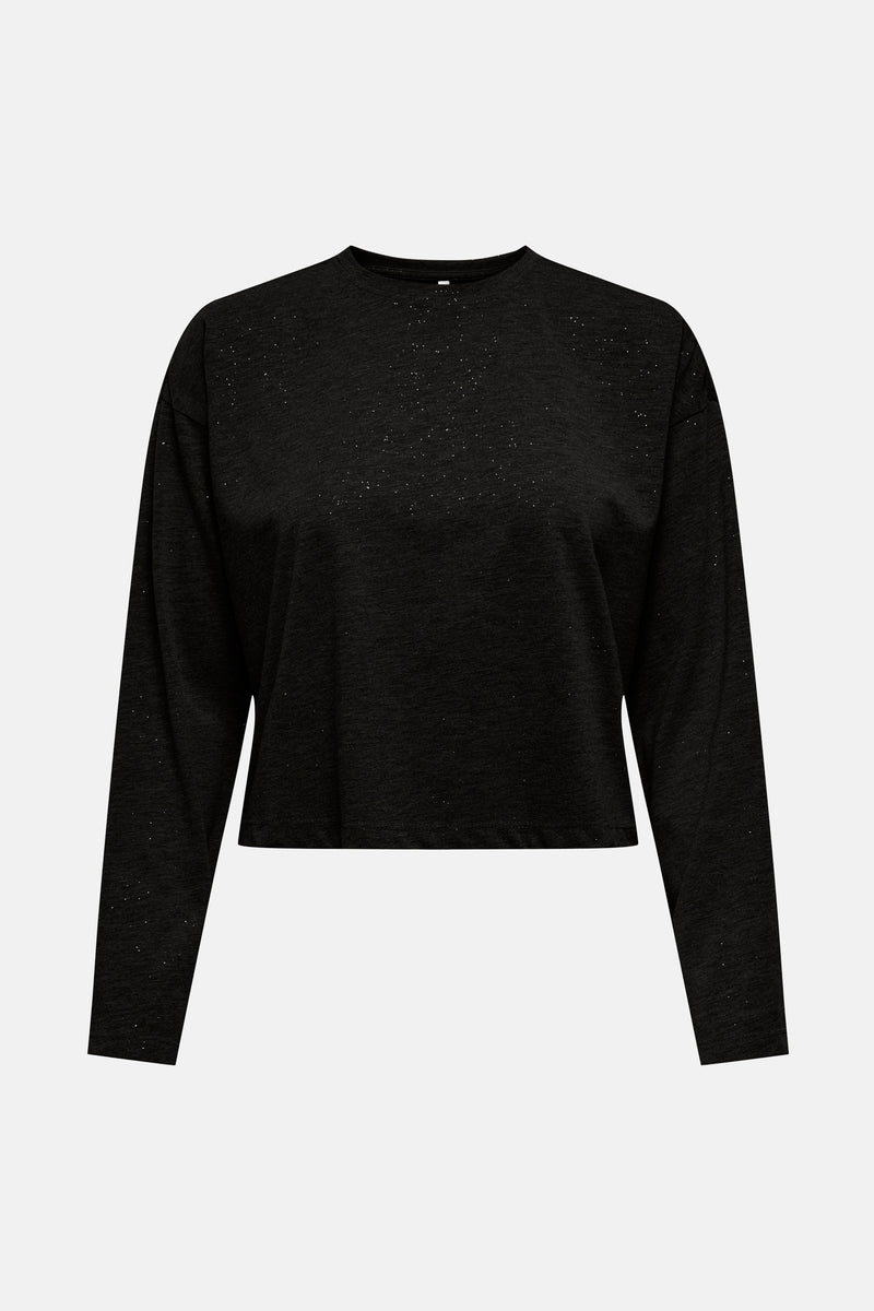 Sweat noir à col rond de ONLY, orné de fines paillettes scintillantes sur toute la surface.