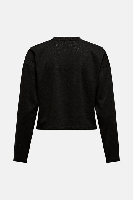 Sweat noir à col rond de ONLY, avec de fines paillettes scintillantes.