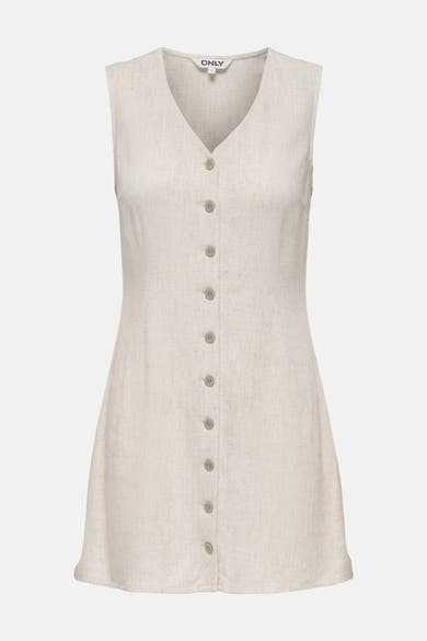 Robe écru de ONLY sans manches, col en V, boutonnée sur le devant, en lin texturé.