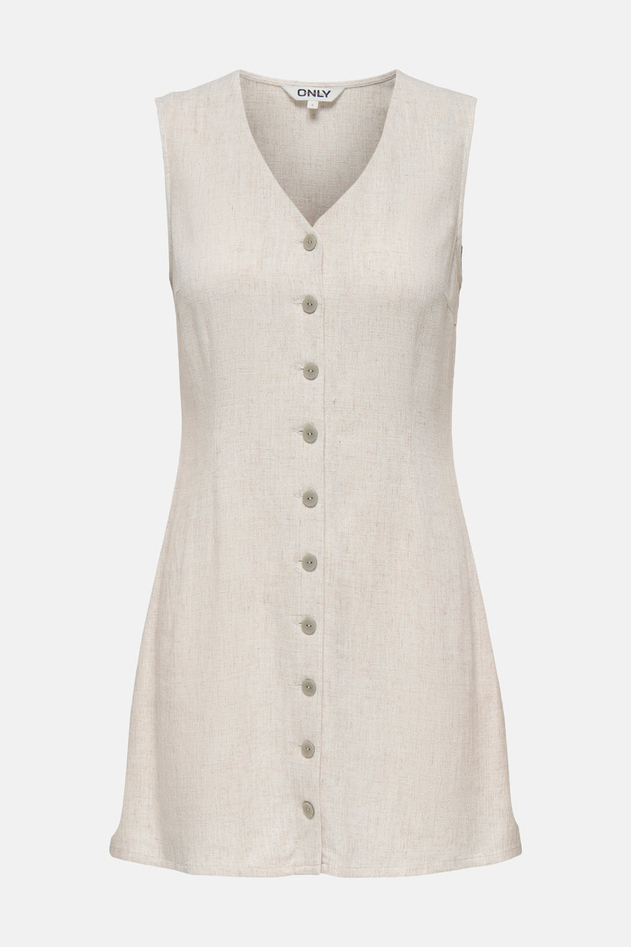Robe écru de ONLY sans manches, col en V, boutonnée sur le devant, en lin texturé.