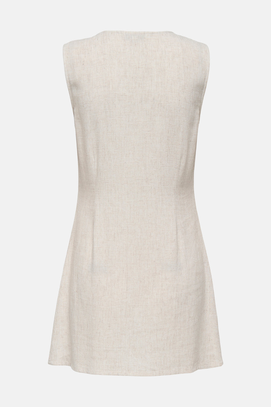 Robe écru sans manches de ONLY®, à la texture tissée, coupe évasée, vue de dos.