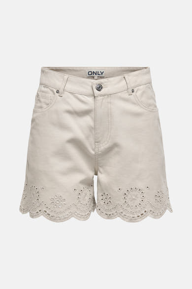 Korte beige katoenen short van ONLY, met een geschulpte geborduurde zoom.