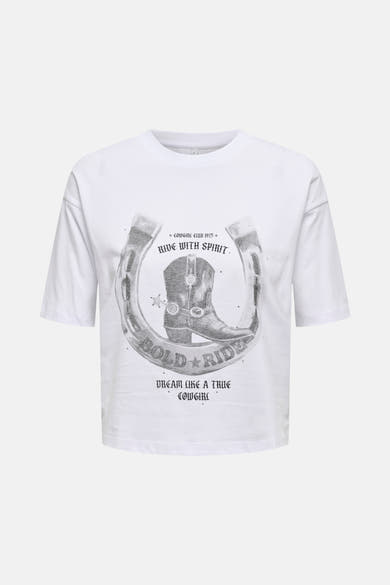 Wit T-shirt met korte mouwen van ONLY, van achteren gezien, losse pasvorm.