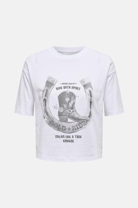 Wit T-shirt met korte mouwen van ONLY, van achteren gezien, losse pasvorm.