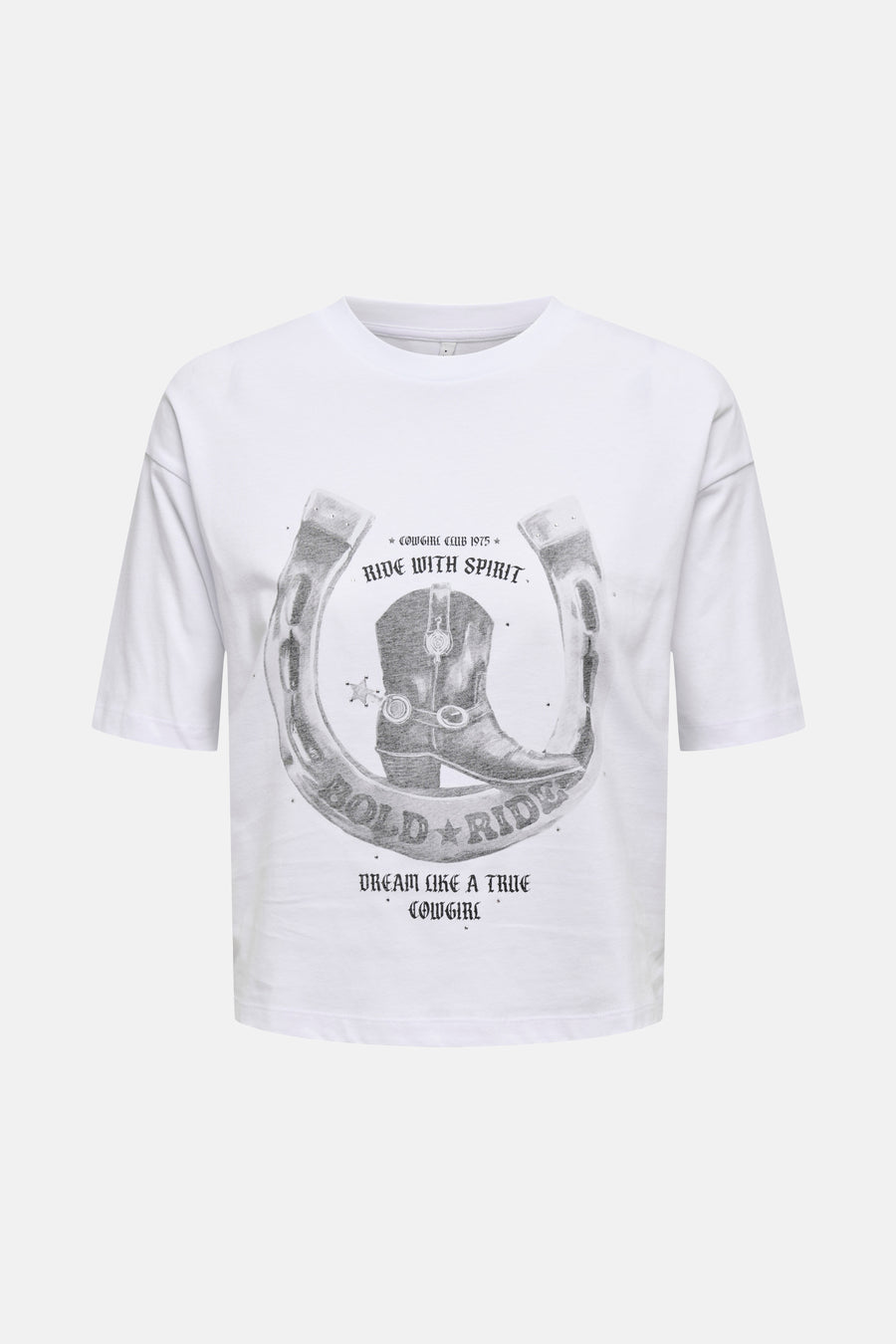 Wit T-shirt met korte mouwen van ONLY, van achteren gezien, losse pasvorm.