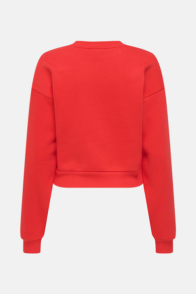 Sweat col rond rouge par ONLY, vue arrière, avec ourlet et poignets côtelés.